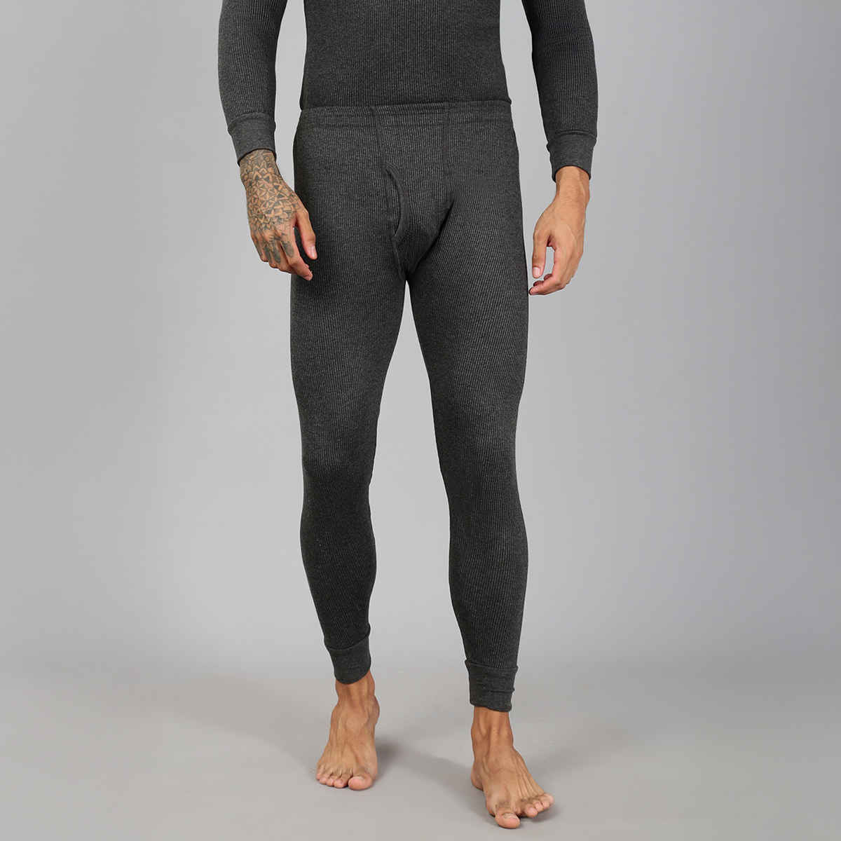 Lux Cozi Men's Heatek Thermal Comfort, Stretchable & Super Warm Trouser | Black Melange-80