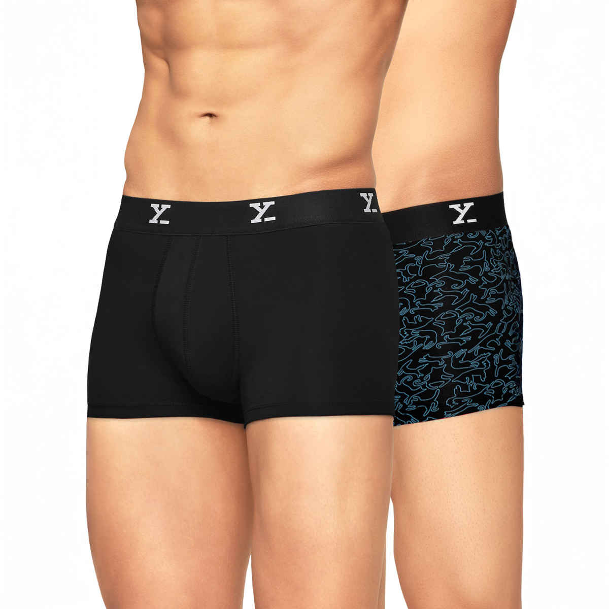 XYXX Men's Modal Printed and solid Trunks Pack of 2, Black| L