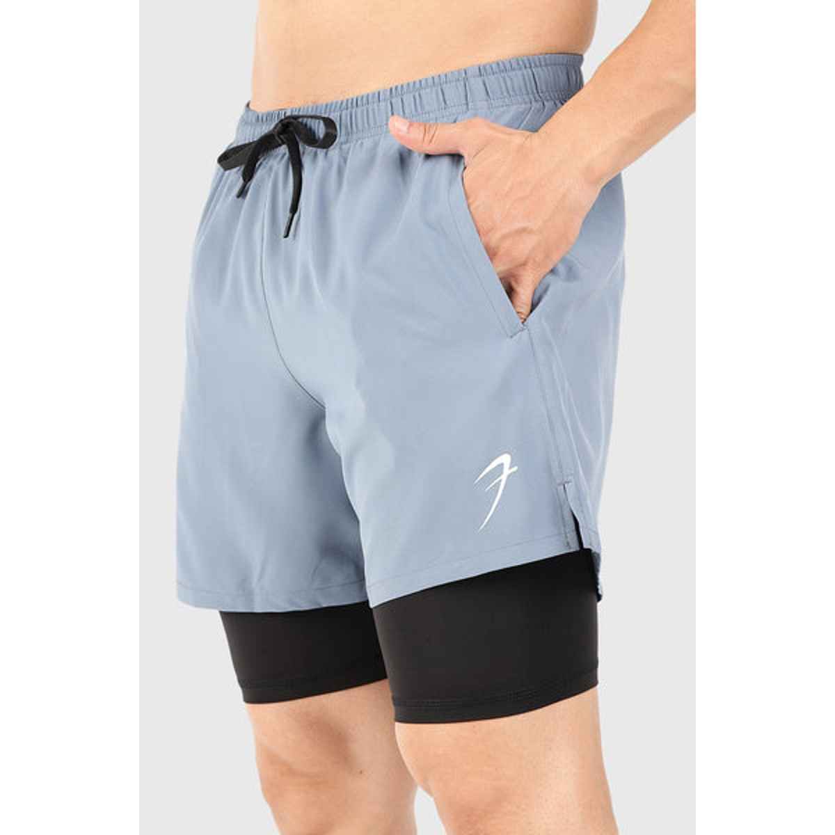 Fuaark Men's 2 in 1 5 Inch Compression Shorts | Light Grey - L