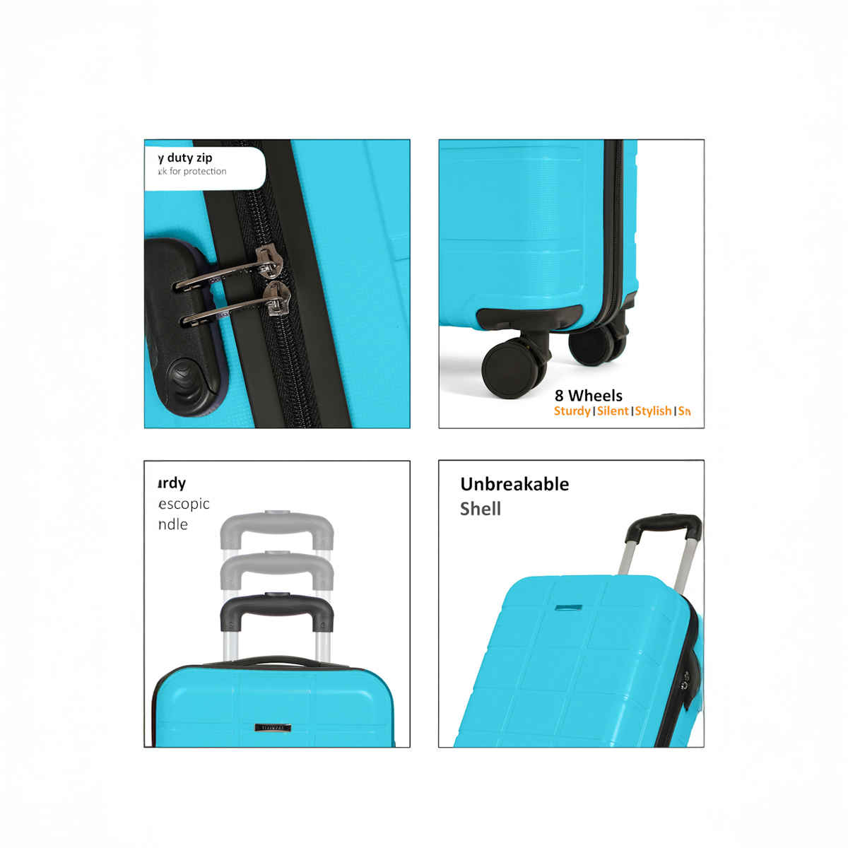 Teakwood Leathers Unisex Solid Hard Sided Cabin Size Trolley Bag | Aqua Green