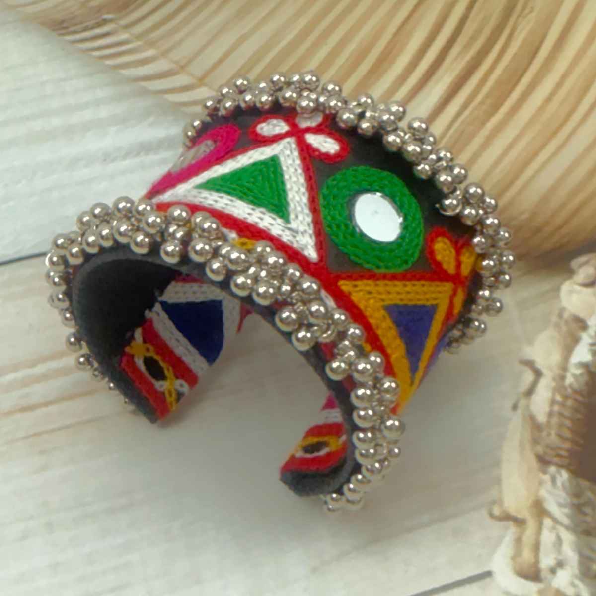The Opal Factory Thread work Multicolour Flexible Bangle Kada with Ghungroo and Mirror | Free Size