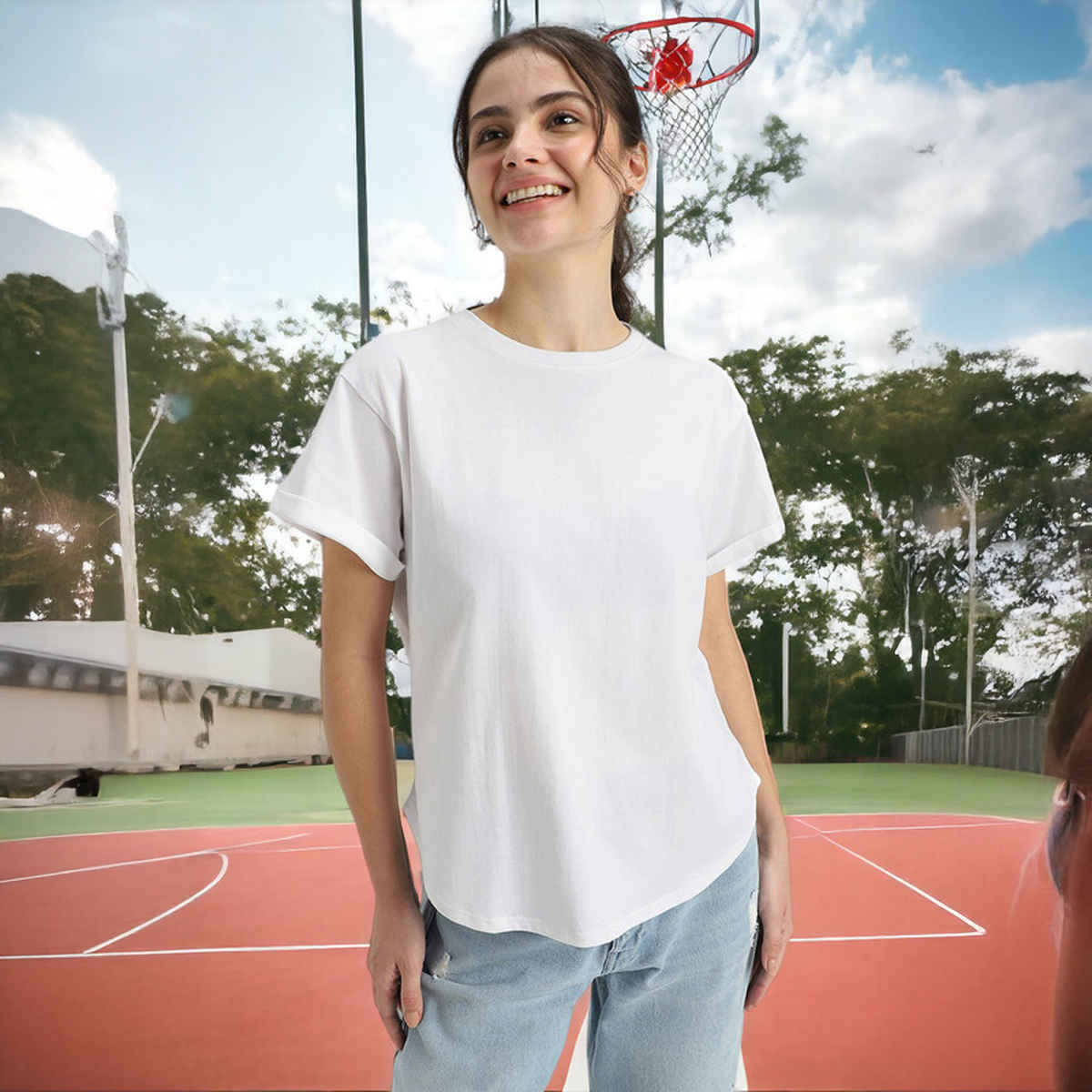 Juneberry White Oversized Fit Boyfriend T-shirt for Women - M