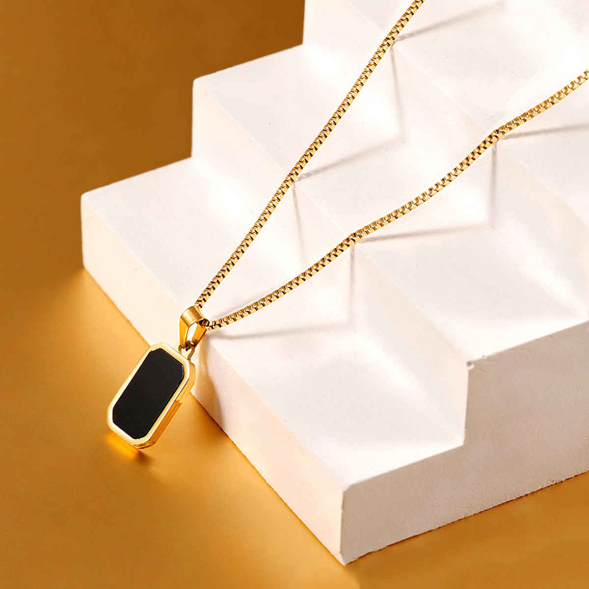 LabelShe Gold-Plated Black Geometric Pendant Necklace | LS-PS-26384
