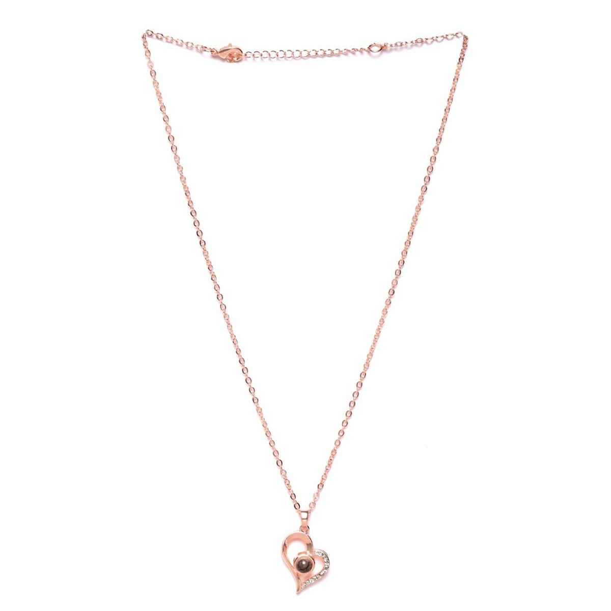 YouBella 18K Rose Gold Plated I Love You in 100 Languages Heart Necklace for Women&Girls(YBNK - 5663)