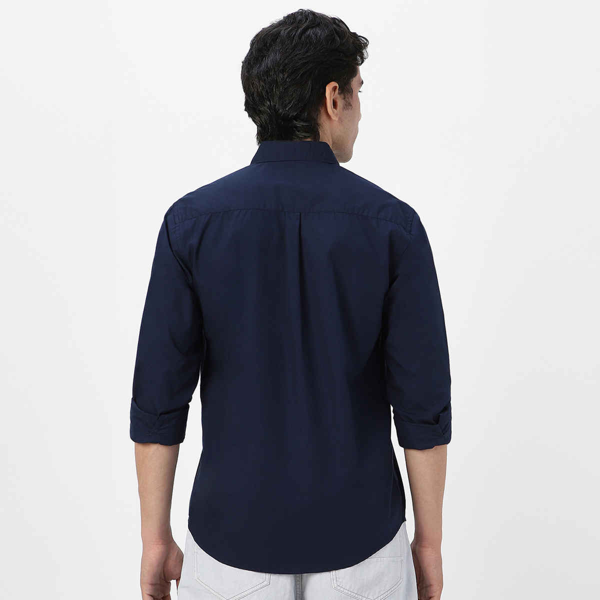 Urbano Fashion Men's Navy Cotton Full Sleeve Regular Fit Casual Solid Shirt-L