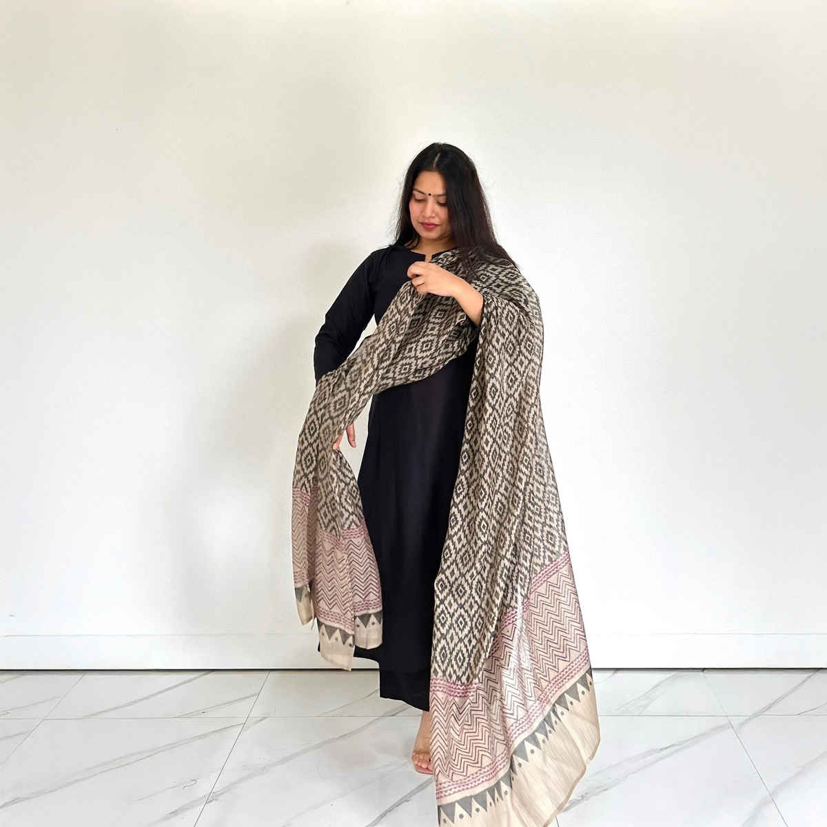 GoSriKi Women's Viscose Rayon Straight Solid Kurta with Palazzo & Dupatta | JAMANA | Black - XL