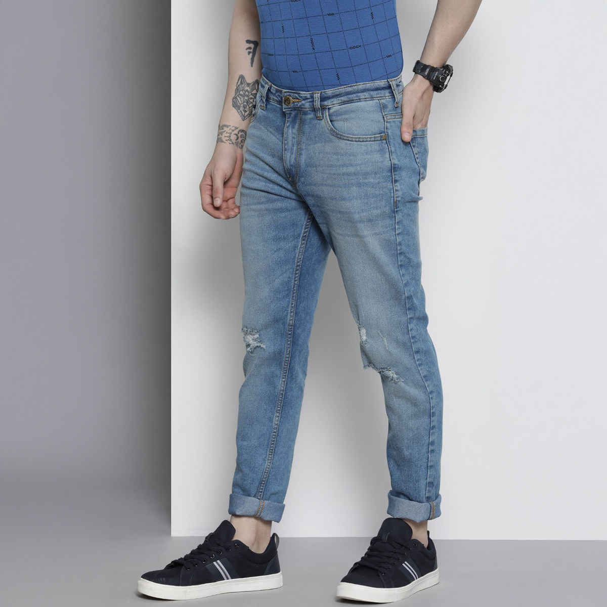 The Indian Garage Co Men's Solid Casual Jeans | G-101| Blue - 30