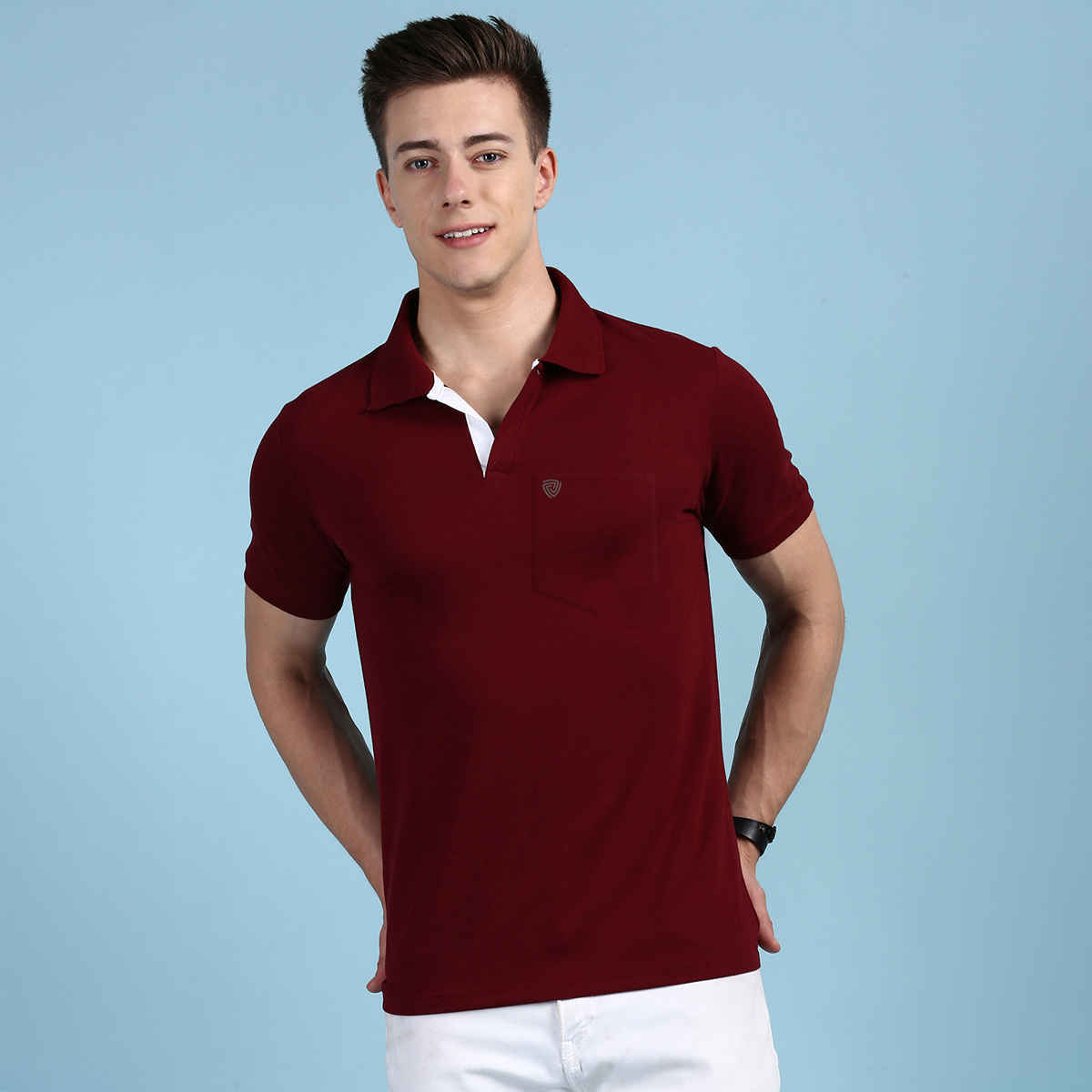 Lux Cozi Men's Solid Cotton Polo T-shirt with Pocket | Maroon - L