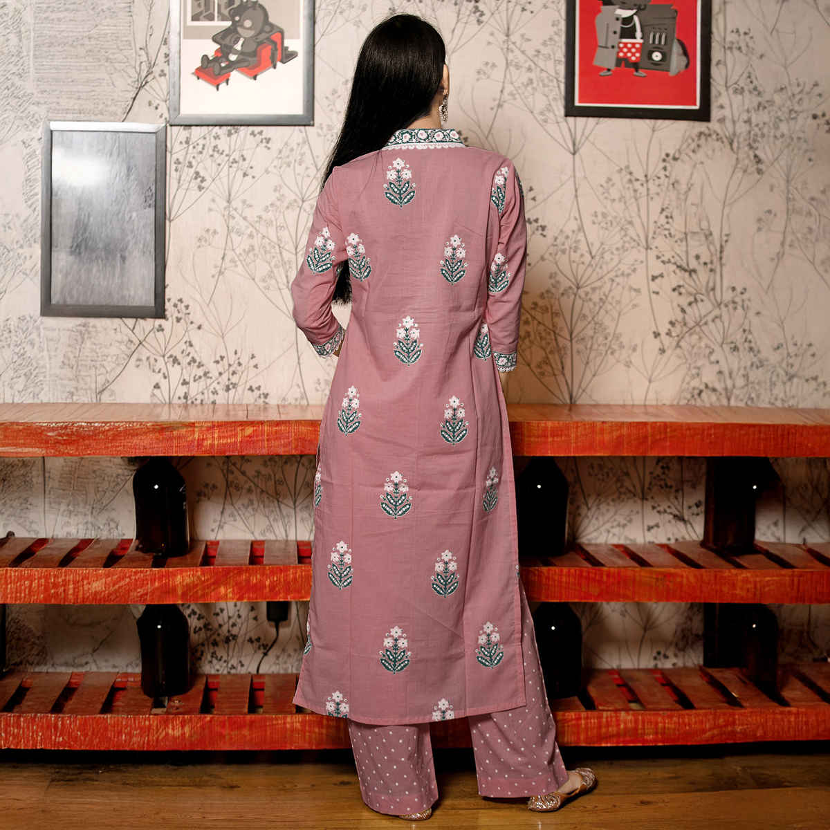 GoSriKi Women's Rayon Blend Straight Printed Kurta with Pant & Dupatta | BELAGAVI | Purple - XL