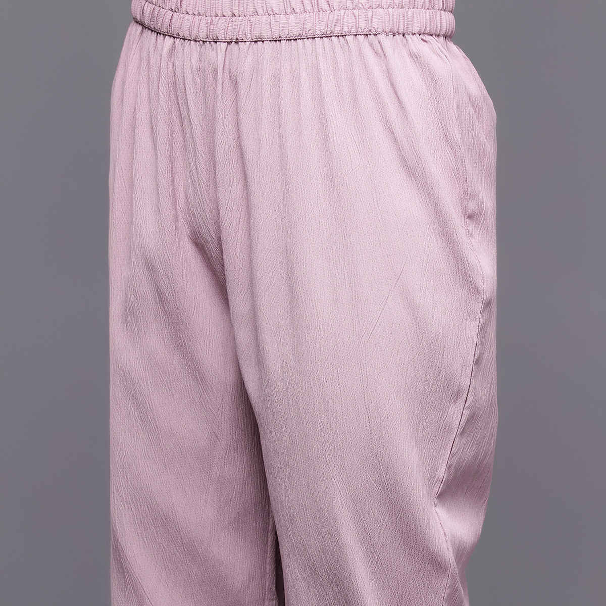 Varanga Women's Empire Gathered Details A-Line Kurta Paired with Tonal Bottom | Pink - S