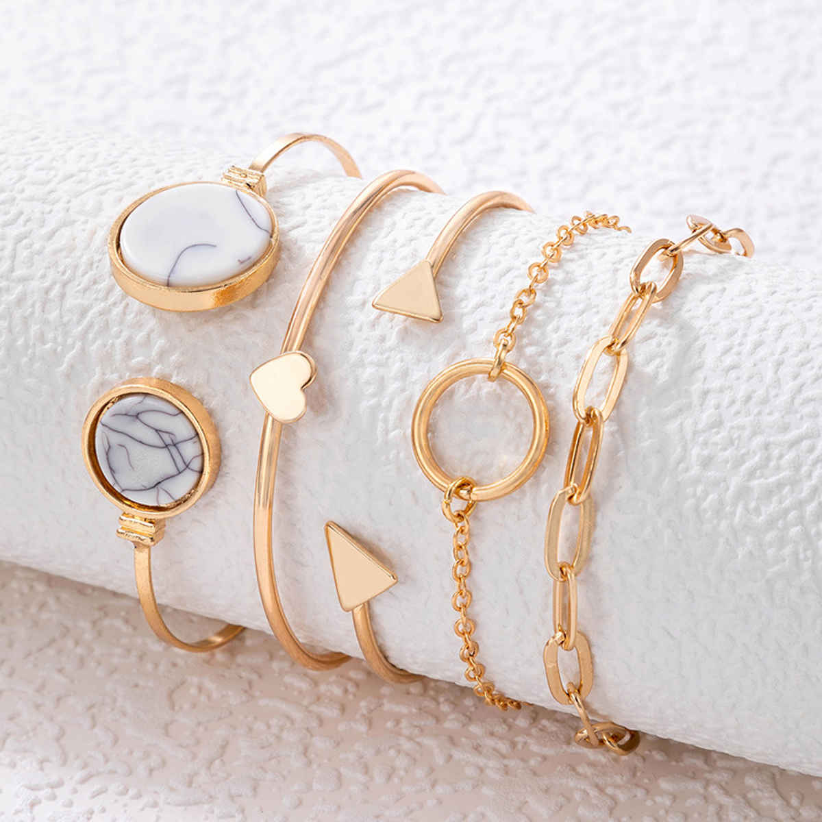 Jewels Galaxy Gold Plated Set Of 5 Contemporary Stackable Korean Bracelet Combo | 1 Pack