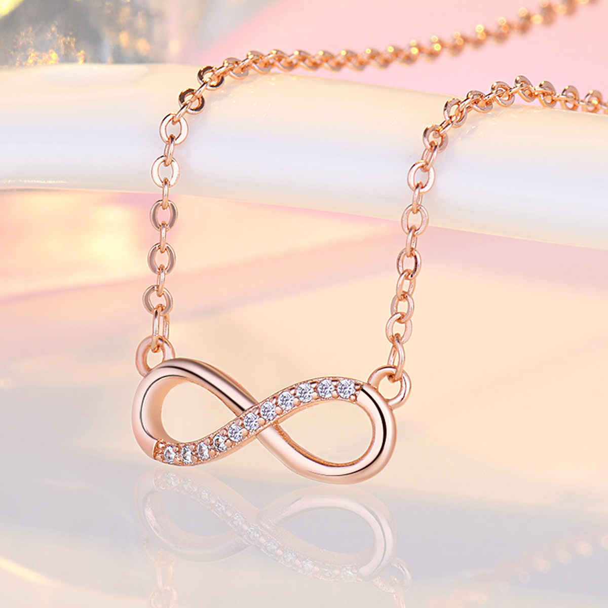 Designs & You Rose Gold Plated American Diamond Studded Infinity Shape Korean Pendant | 1 pack