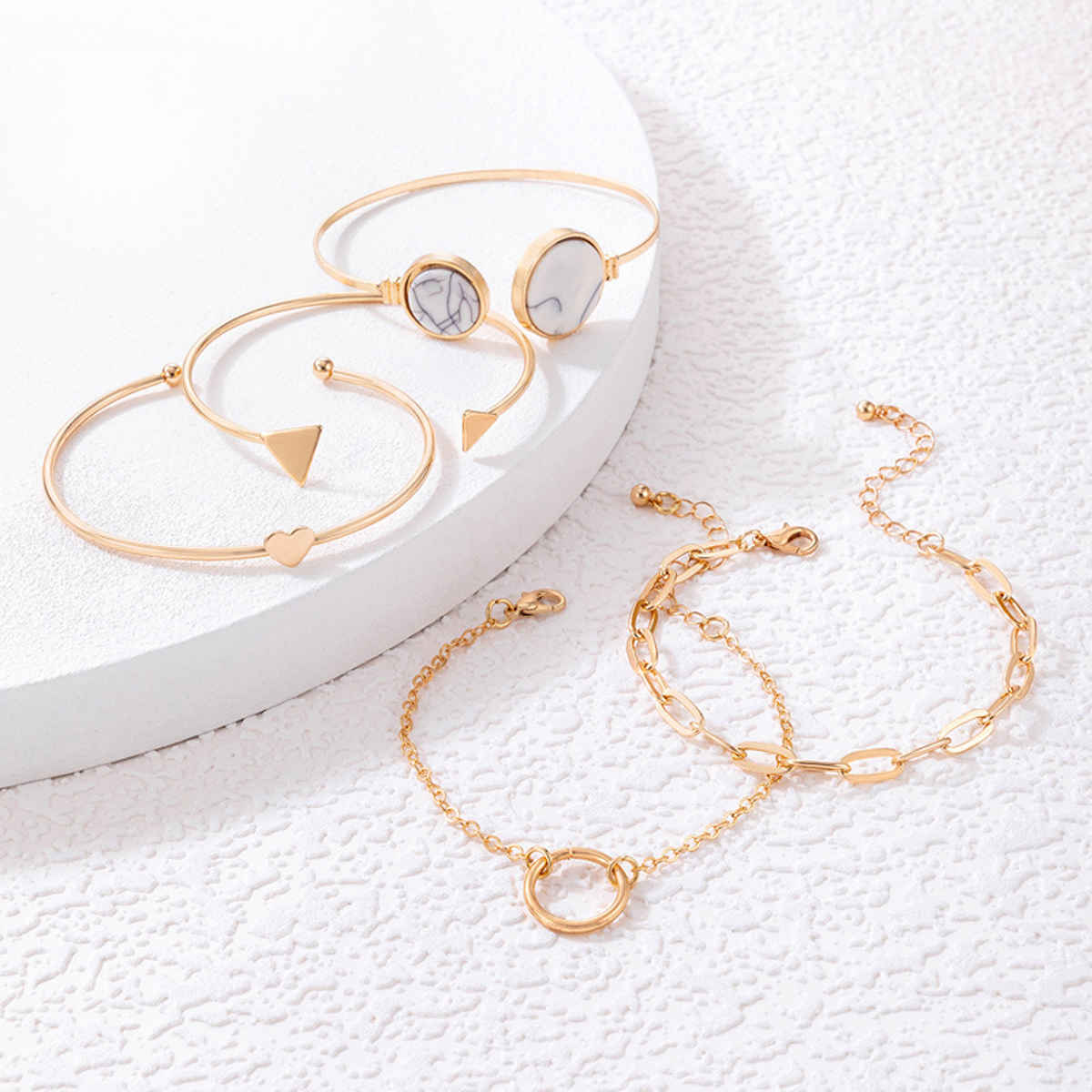 Jewels Galaxy Gold Plated Set Of 5 Contemporary Stackable Korean Bracelet Combo | 1 Pack