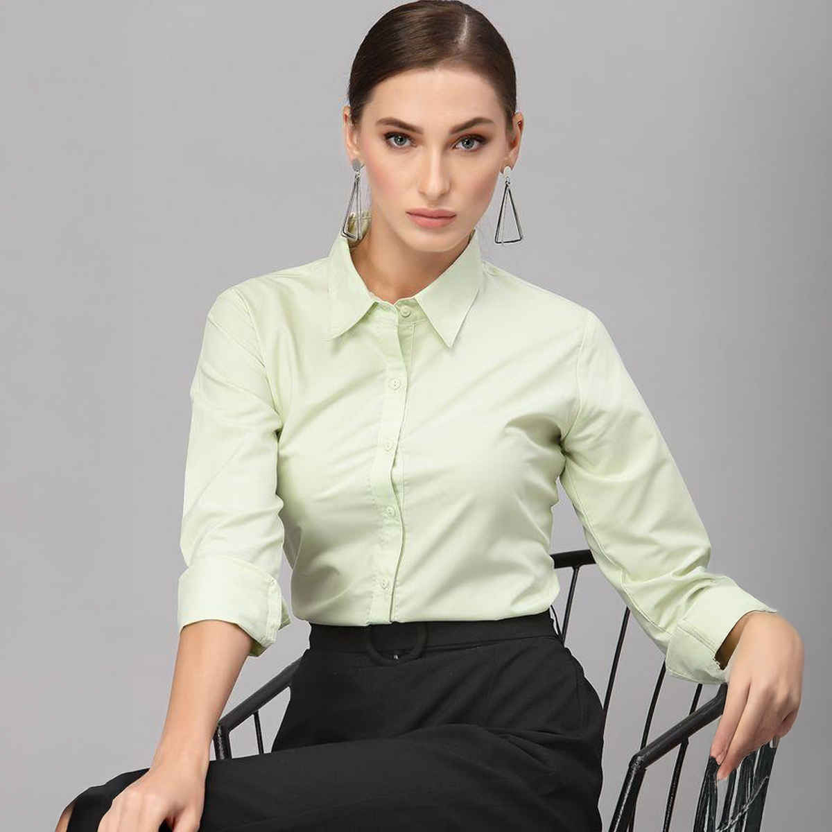 Style Quotient Women Lime Green Solid Classic Formal Shirt-M