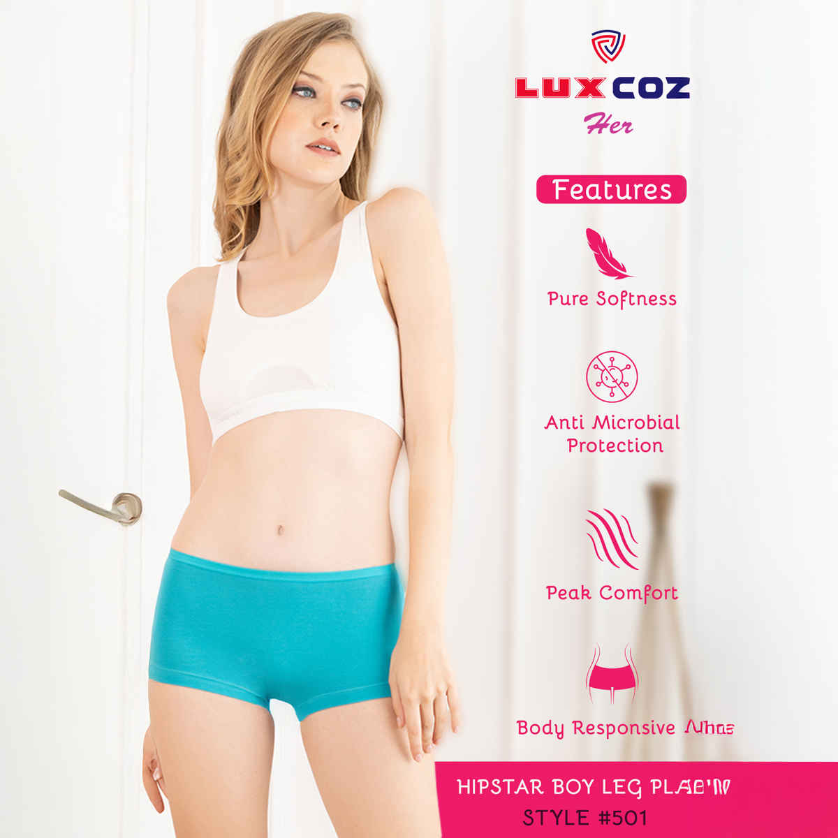Lux Cozi Her Pure Cotton Women Boy Short Panty | Multicolor | Size-100 | Pack Of 4