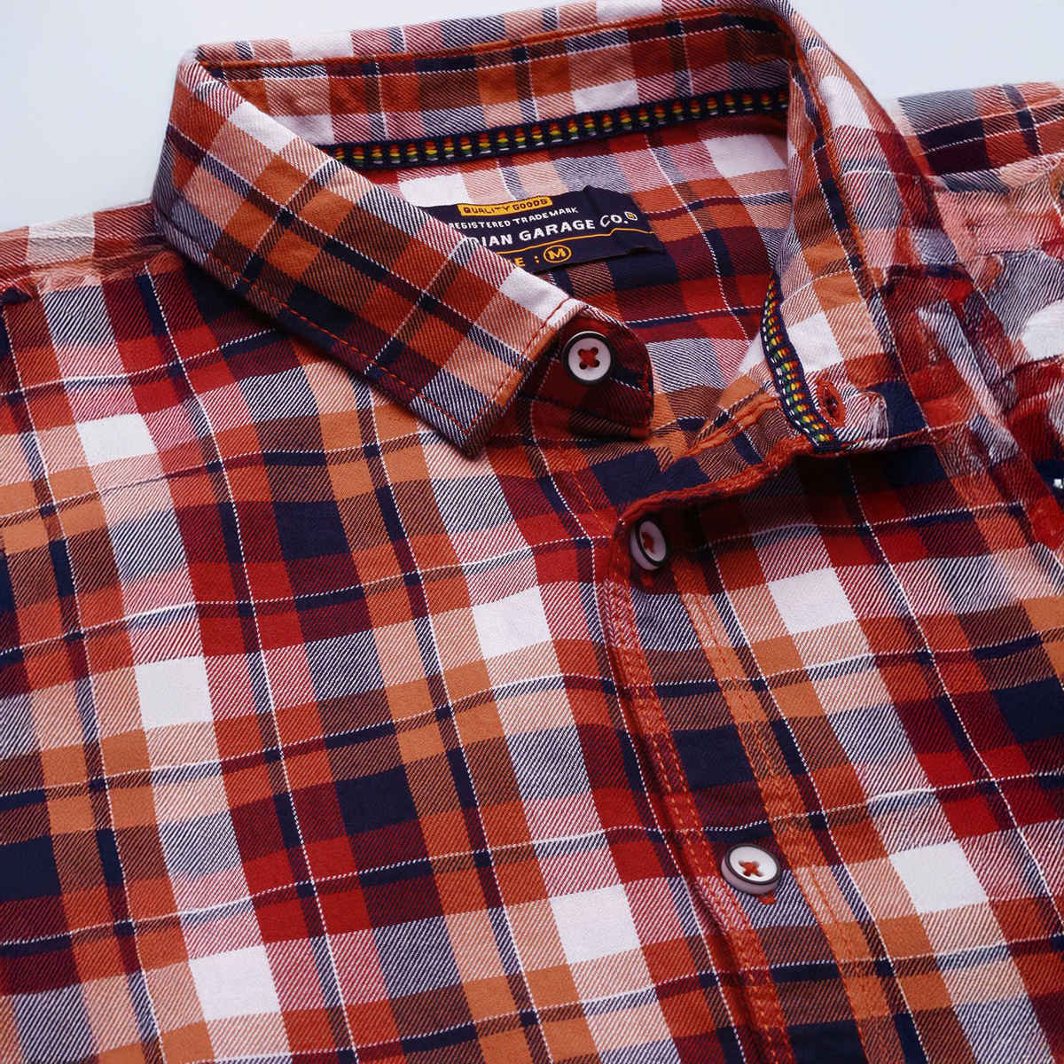 The Indian Garage Co Men's Slim Fit Checkered Casual Shirt | Red - M