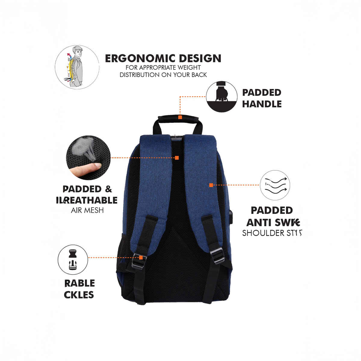 Fur Jaden 22 L Navy Anti-Theft Backpack with USB Port and Number Lock | Padded Laptop Compartment