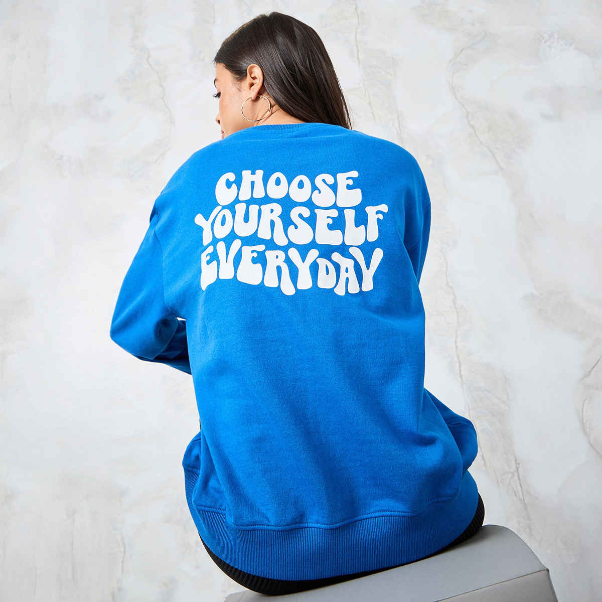 Styli Women's Regular Fit Slogan Print Regular Length Sweatshirt | Blue - S