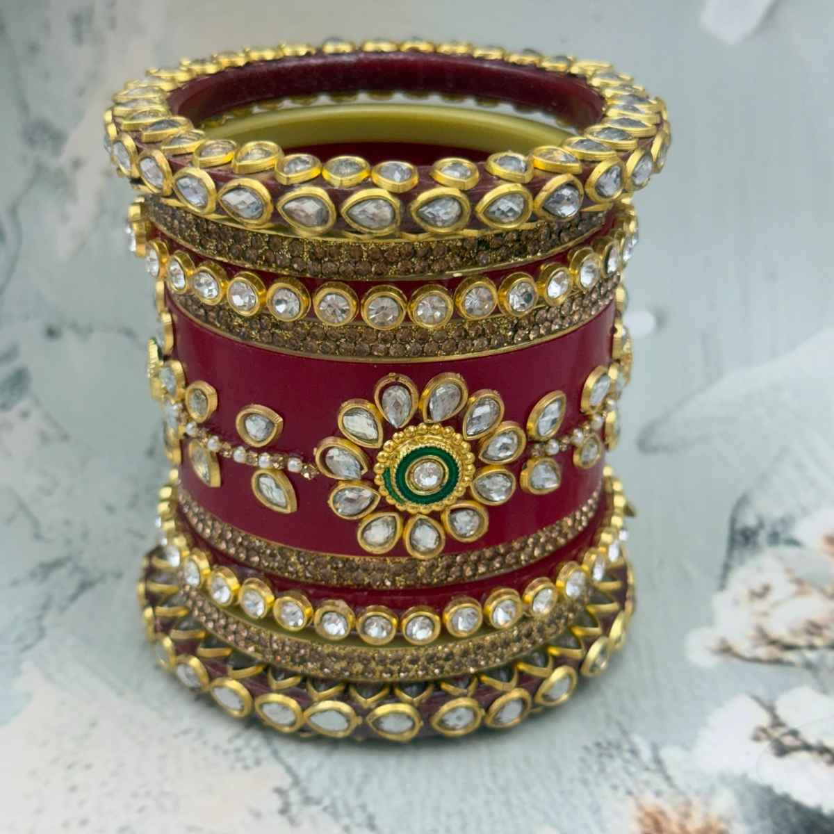The Opal Factory Designer Kundan & Diamante Chuda | Red - Size 2.6