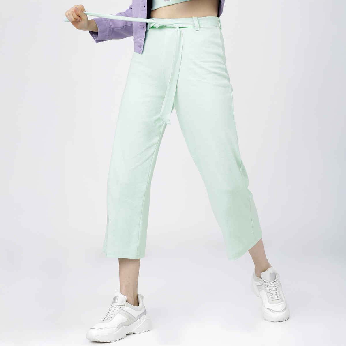 Tokyo Talkies Women's Regular Fit Cotton Blend Trouser | Green - 32