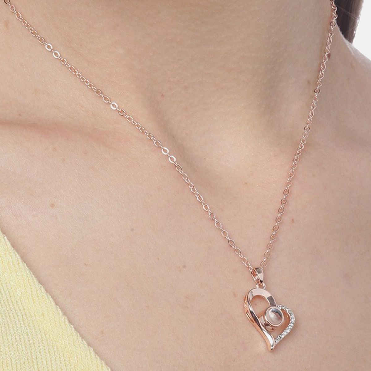 YouBella 18K Rose Gold Plated I Love You in 100 Languages Heart Necklace for Women&Girls(YBNK - 5663)