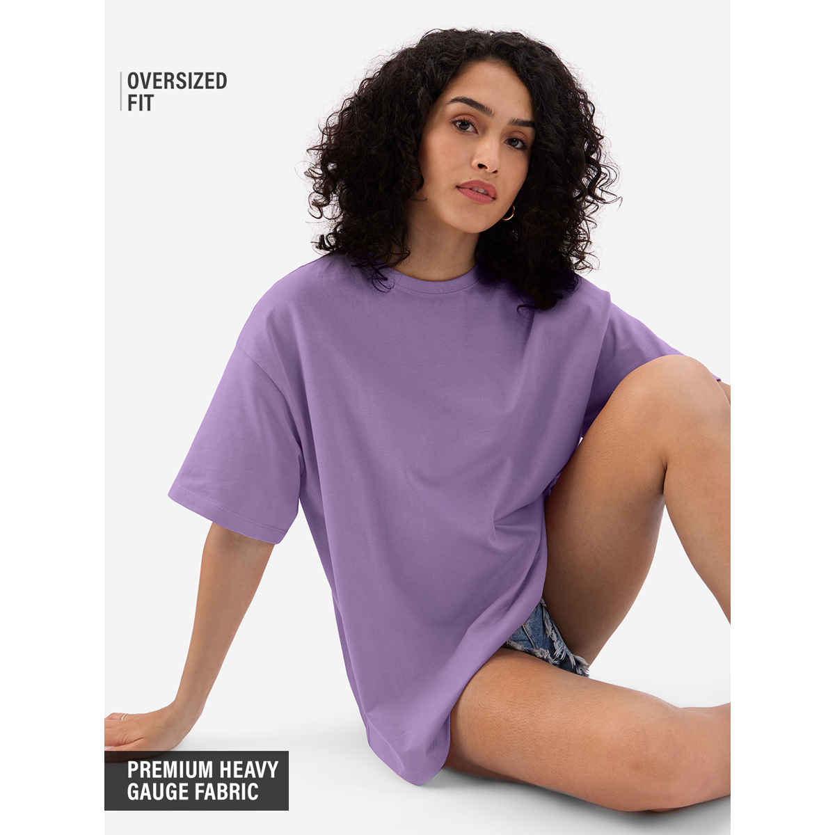 The Souled Store Women's Solids Oversized T-shirt | Lavender Purple - XL