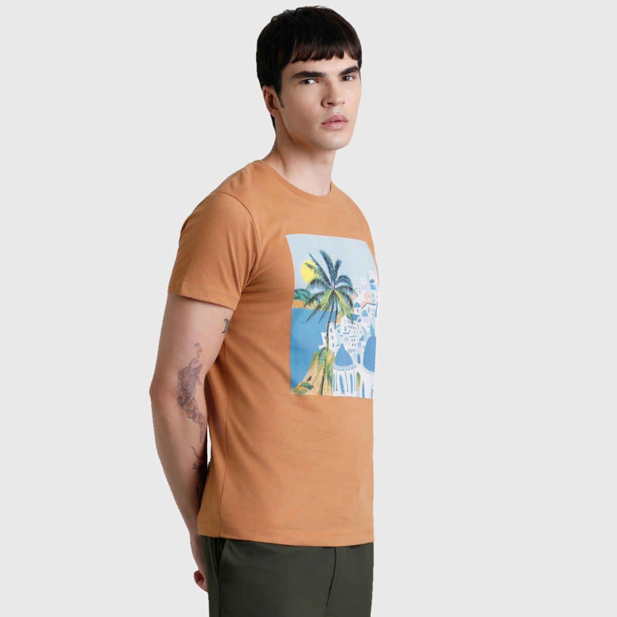 JACK & JONES Men's Graphic Print Crew Neck T-shirt | Brown - M