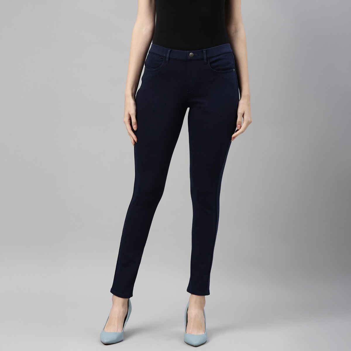 Go Colors Women's Solid Super Stretch Jeggings | LJ03 | Navy - L