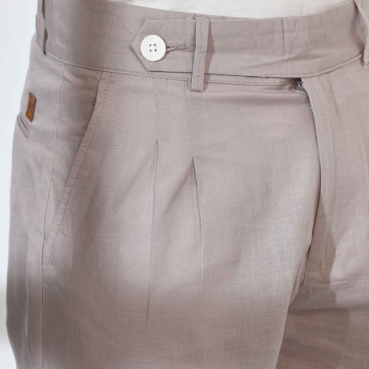 Campus Sutra Men's Tailored Linen-Blend Trousers | Grey - 36