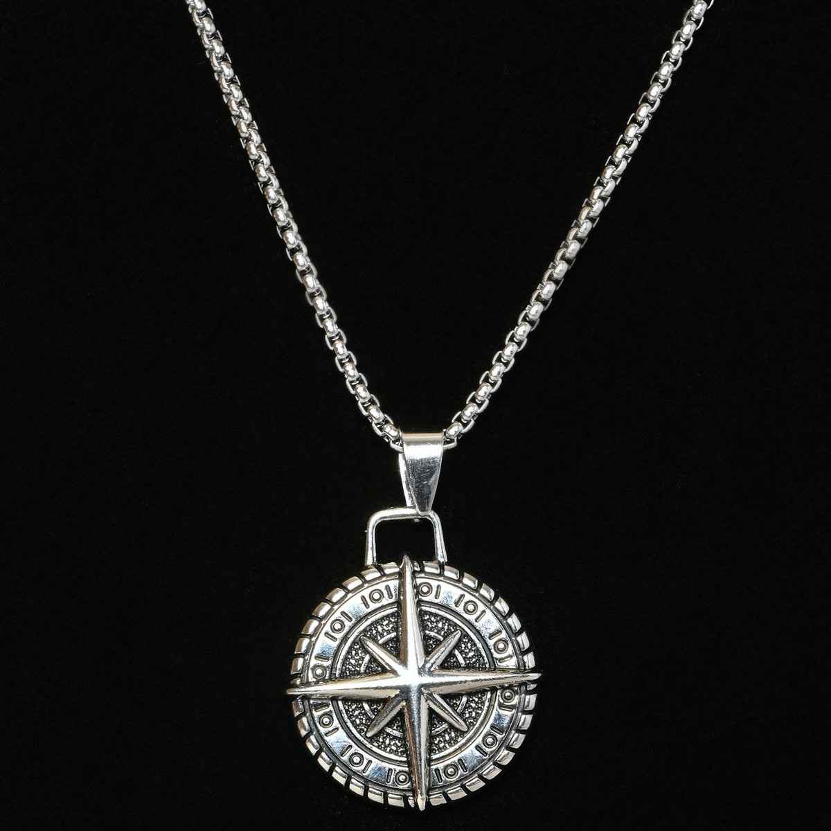 Fashion Frill Men's Cross Compass Pendant Chain Silver Onesize