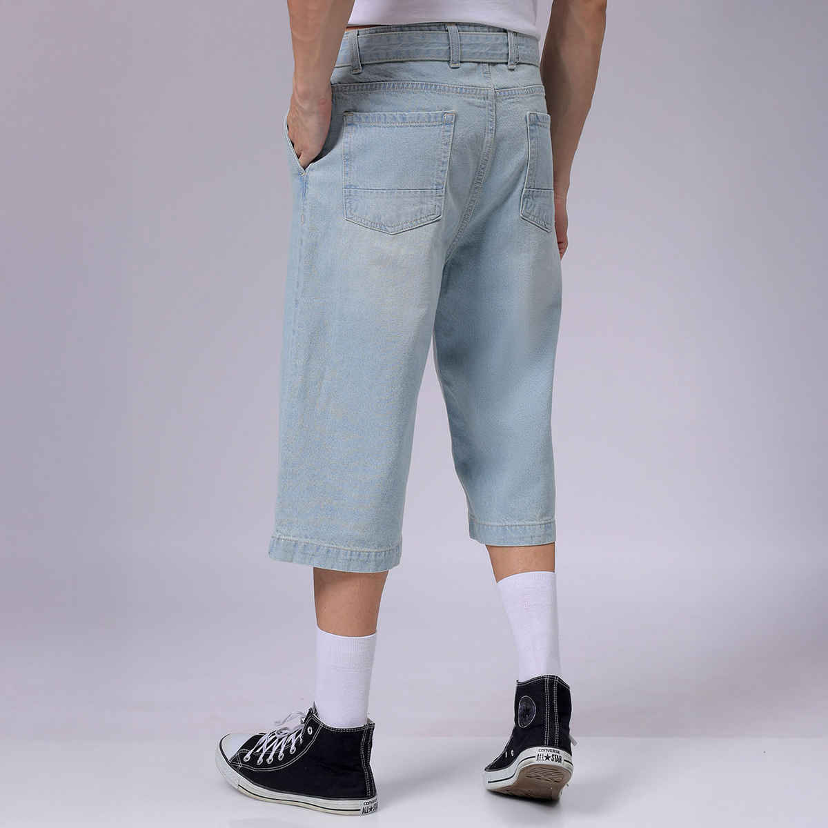 The Indian Garage Co Men's Loose Solid Street Capri Jeans | Vintage Blue - 32