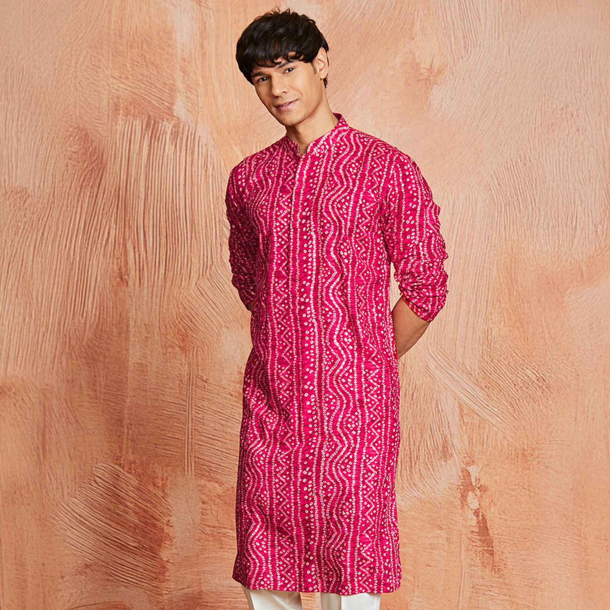 Vastramay Men's Falsa Rayon Kurta | Pink - S