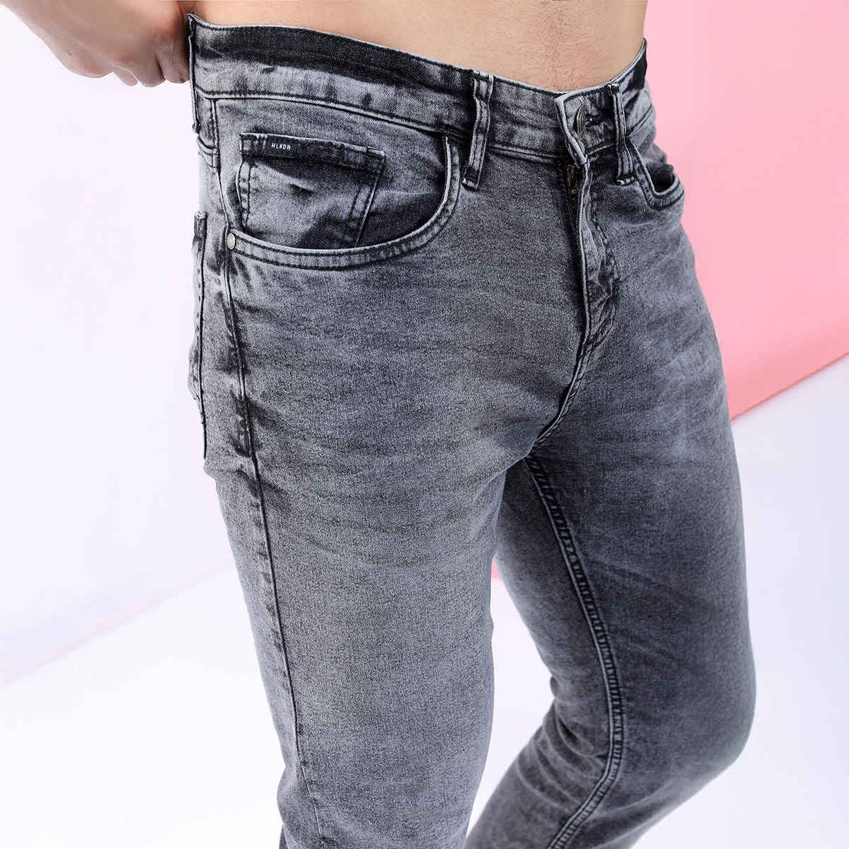 Highlander Men's Tapered Fit Heavy Fade Stretchable Jeans | Grey - 34