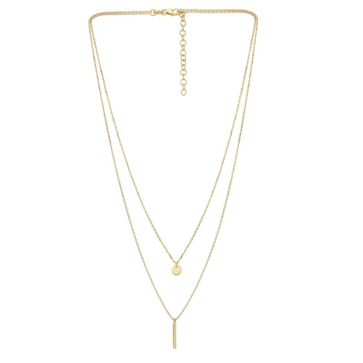 Carlton London 18kt Gold Plated Dangling Bar Double Chain Layered Necklace | FJN3130