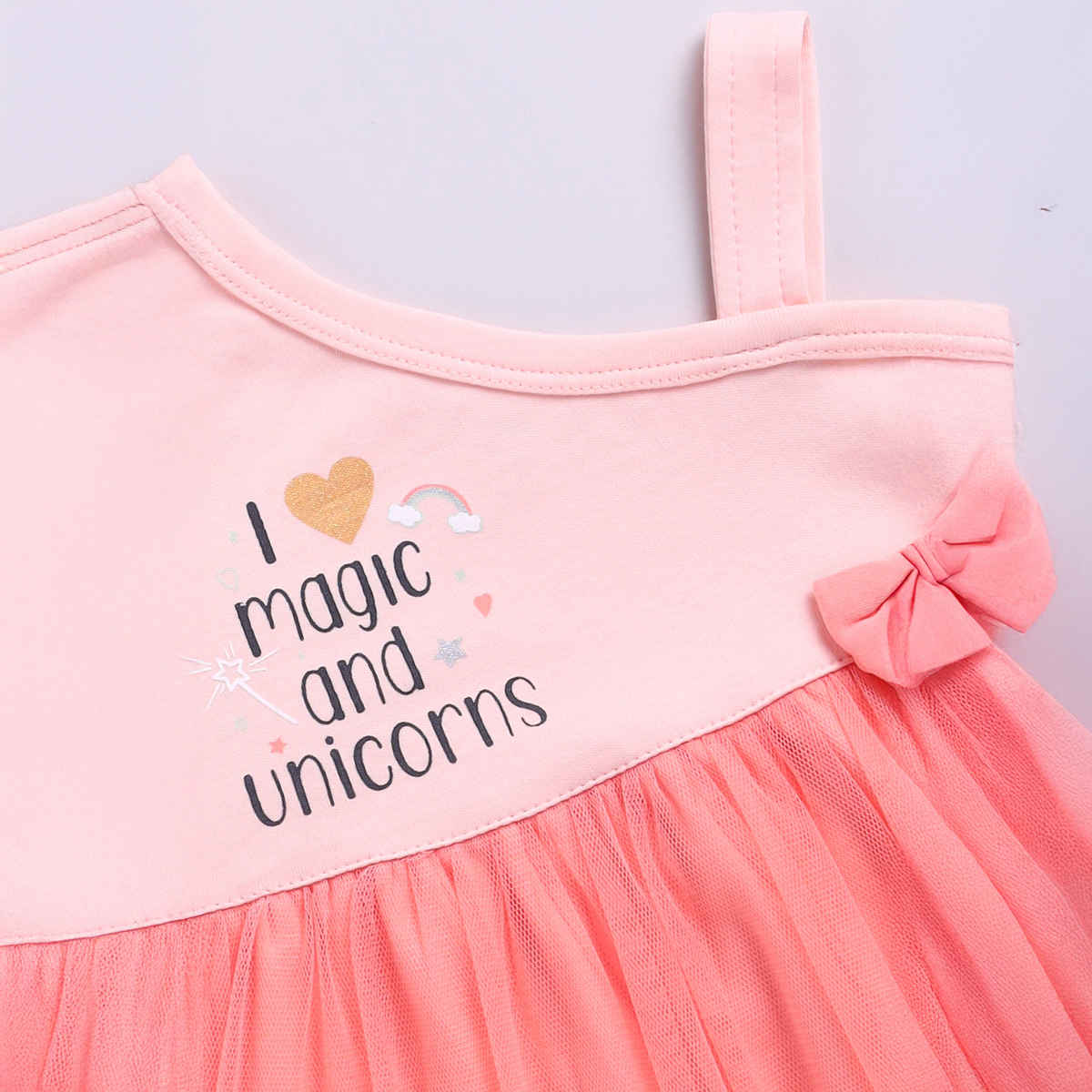 Mom's Love Girls' Printed Cotton Dresses | Peach | 06 - 09 months