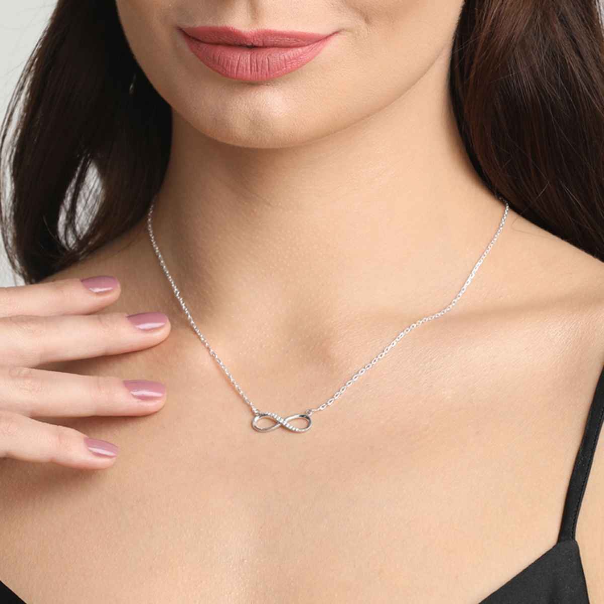 Clara 925 Sterling Silver Infinity Pendant Chain Necklace | Rhodium Plated | Swiss Zirconia