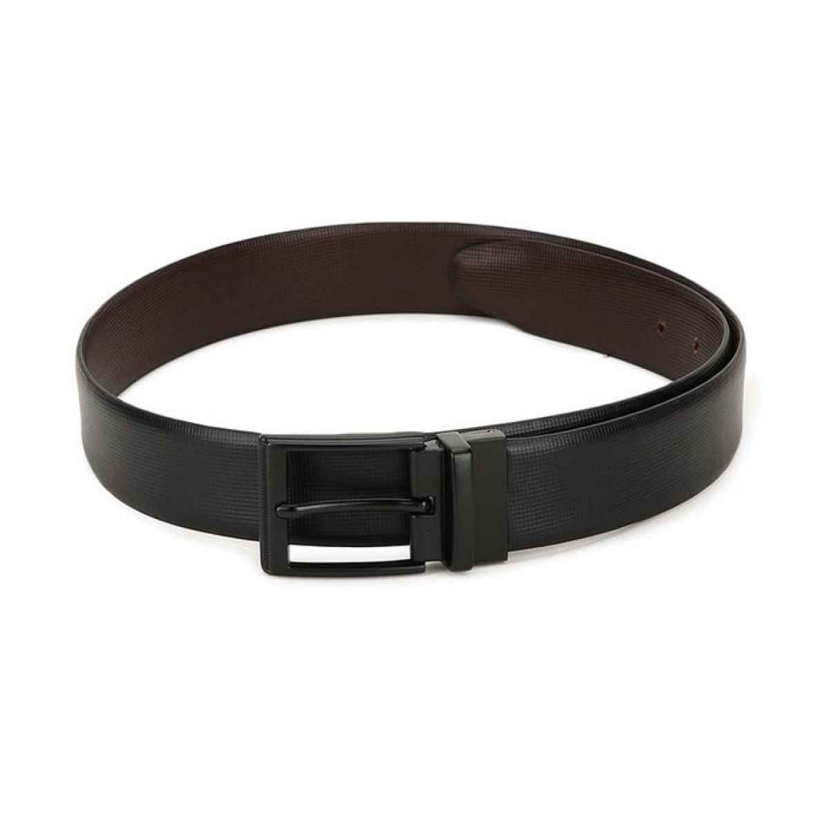 Teakwood Men's Textured Genuine Leather Reversible Belt | Black and Brown - 40 Inches