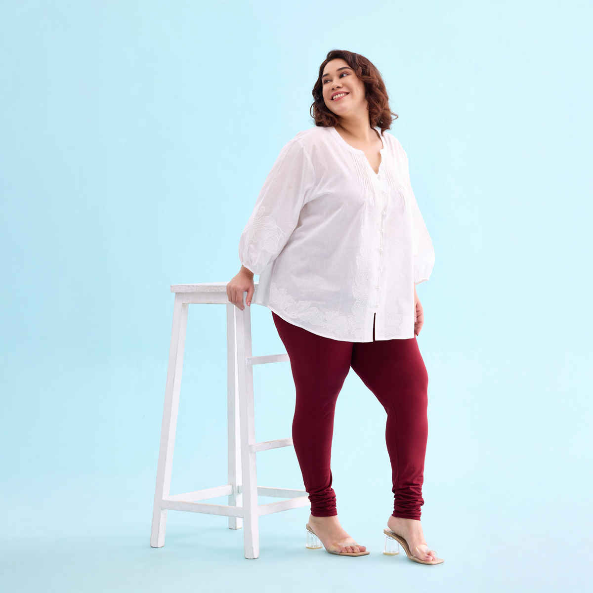 Go Colors Women's Solid Mid Rise Churidar | Maroon - 2XL