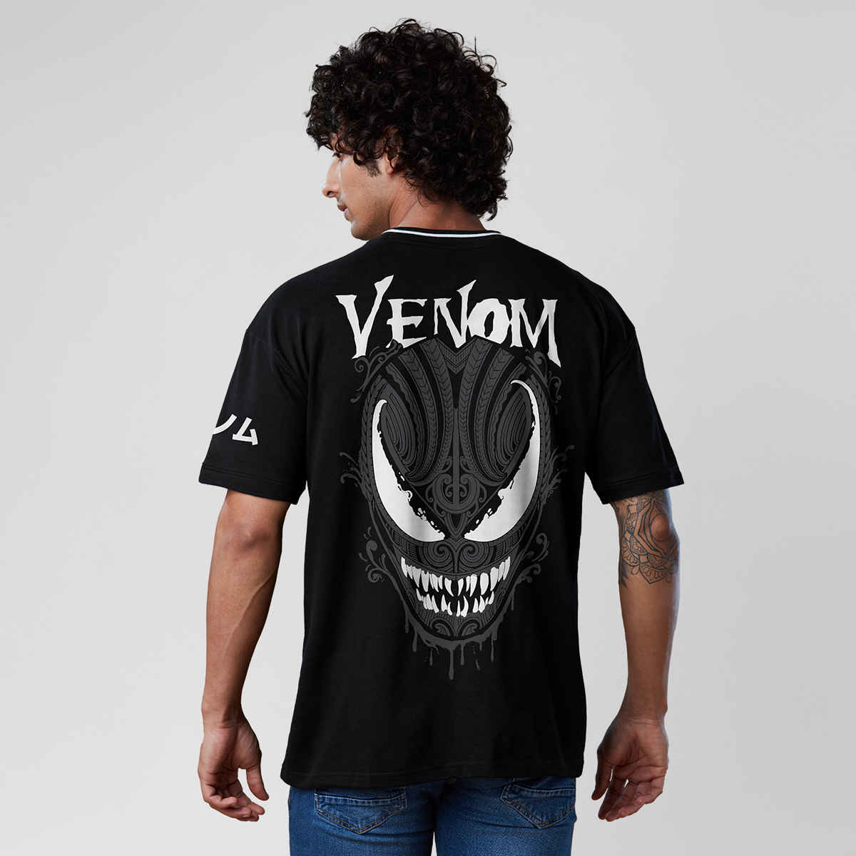 The Souled Store Men's Marvel Venom Oversized T-shirt | Black - 2XL