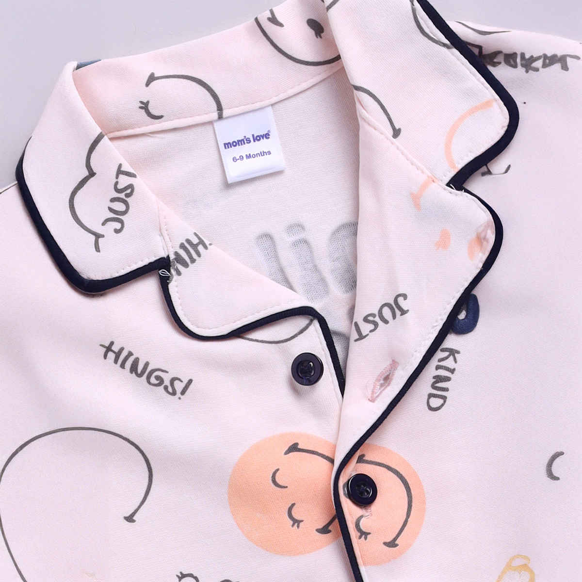 Mom's Love Girls' Printed Cotton Night suits | Peach | 06 - 09 months