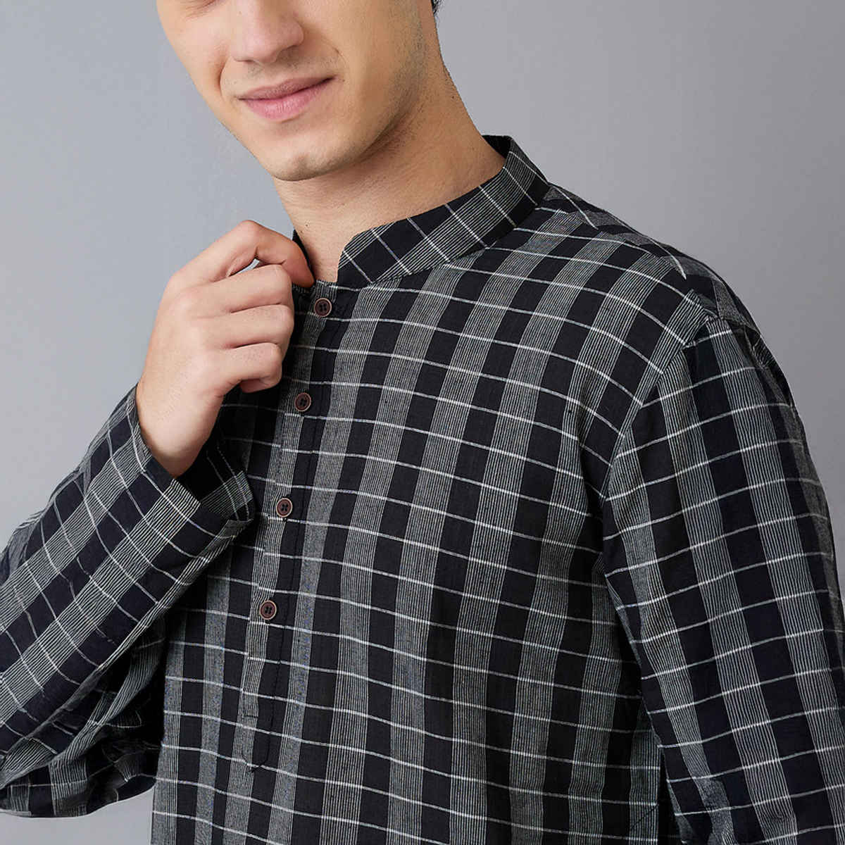 Ethnix by Raymond Men's Fit Pure Cotton Full Sleeve Stand Collar Kurta | Black - 2XL