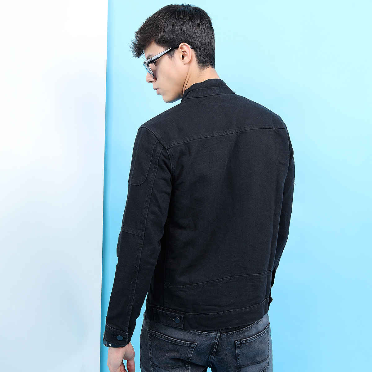 Highlander Men's Black Solid Denim Jacket | Black - L