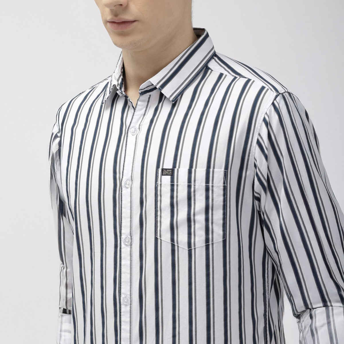 The Indian Garage Co Men's Slim Fit Multi Stripes Casual Shirt | White - 2XL