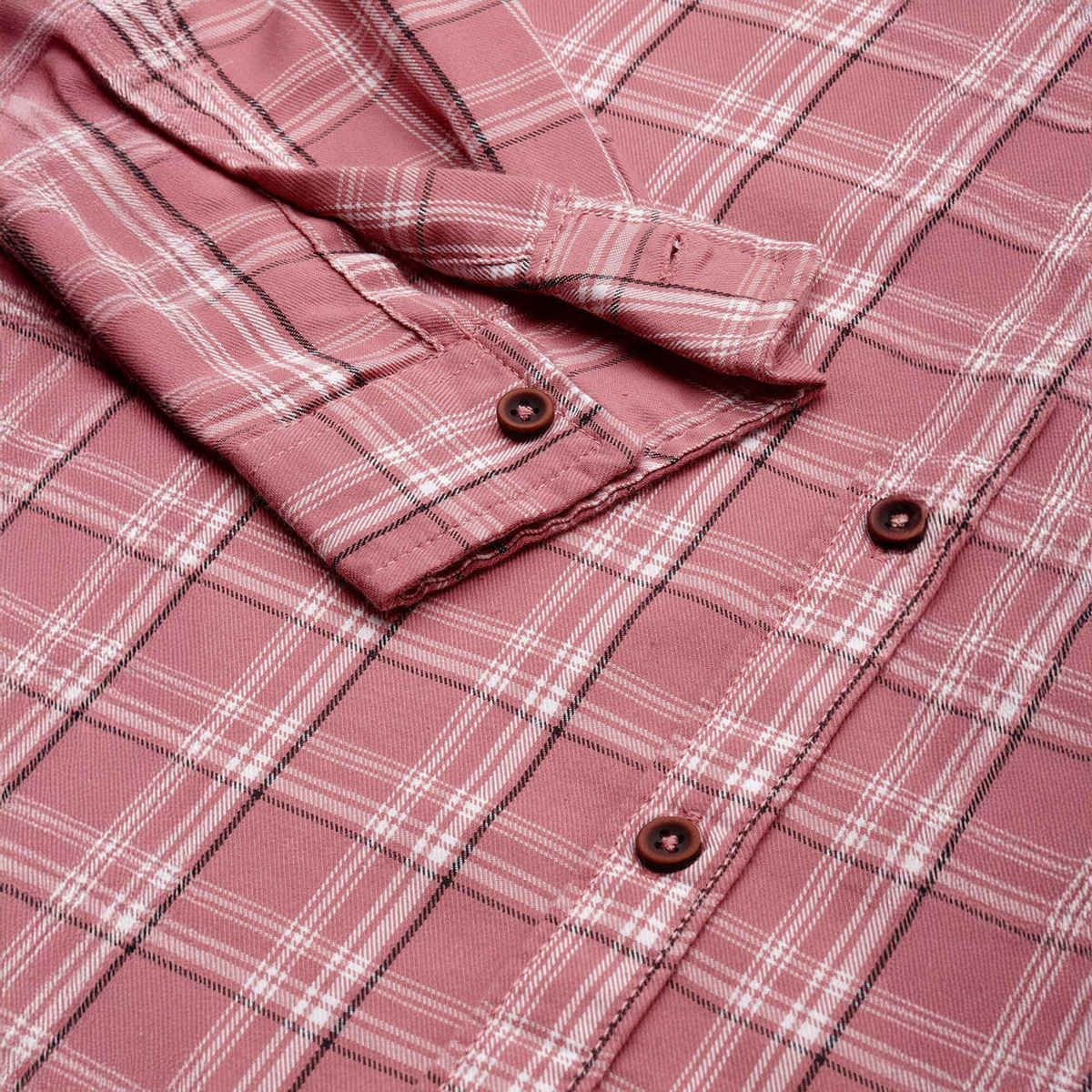 The Indian Garage Co Men's Regular Fit Checkered Casual Shirt | Pink - S