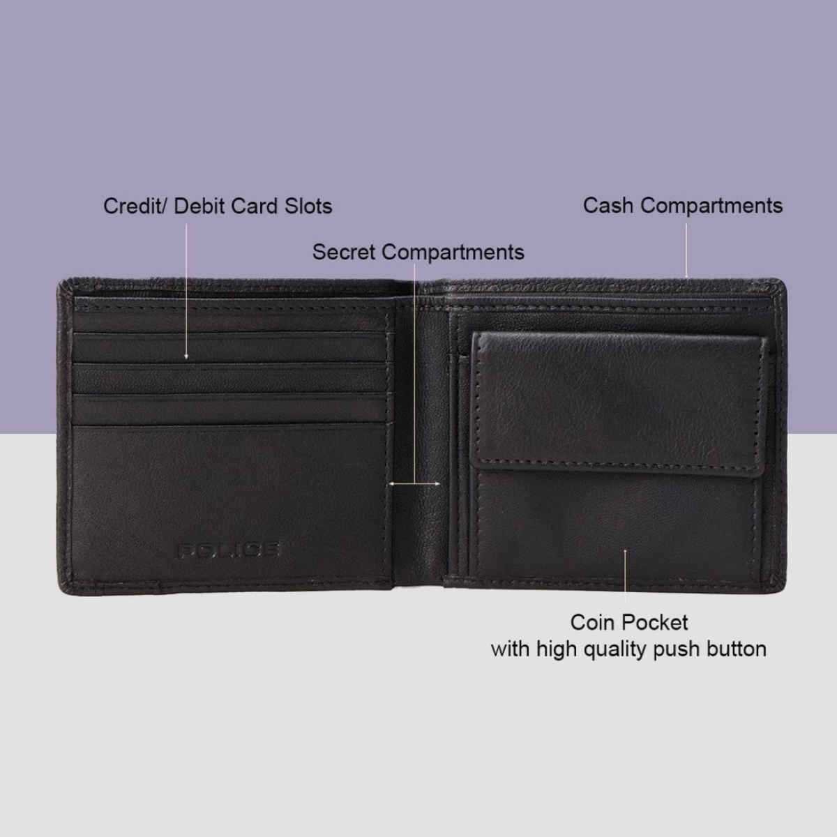 Police Men's Solid Leather Bi-Fold Wallet | Black - One Size