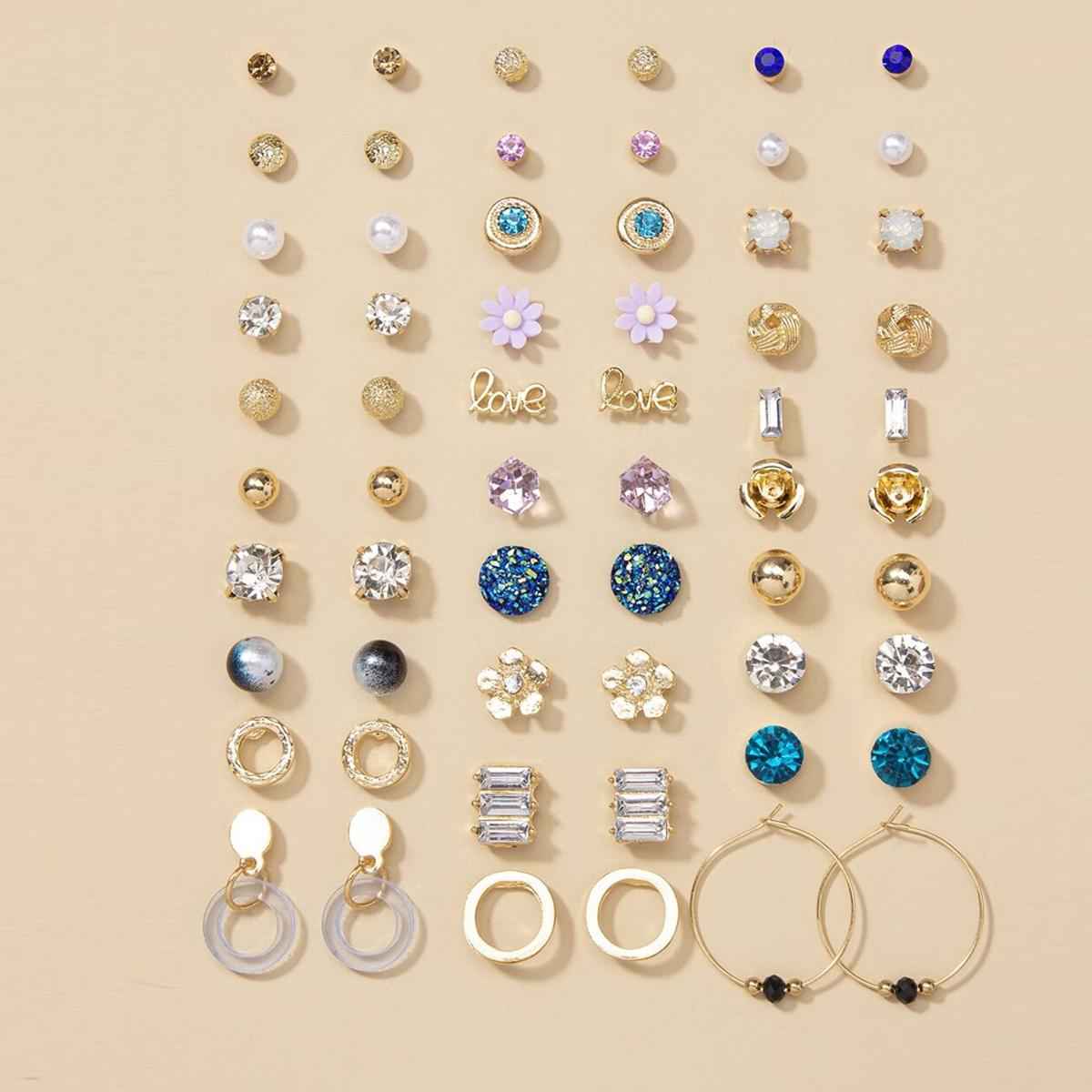 Jewels Galaxy Gold-Plated Frequesnt-Use Multicolor Stud Earrings (1 Pack 60 Pieces)