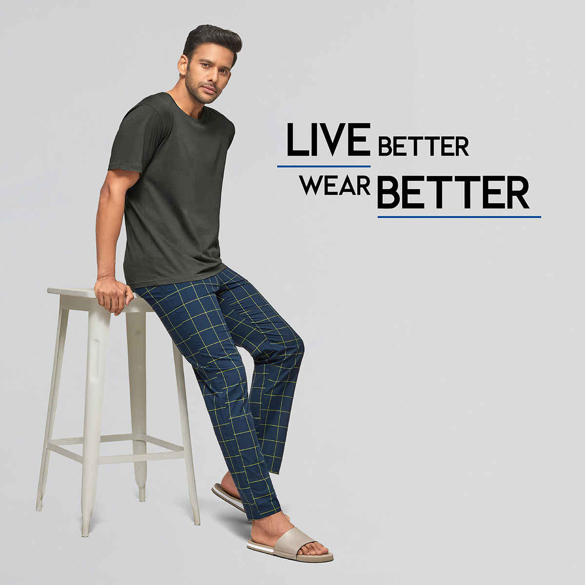 XYXX Checkmate 100% super combed cotton Checks Pyjama Relaxed Fit | 2 Side pockets | Navy- L