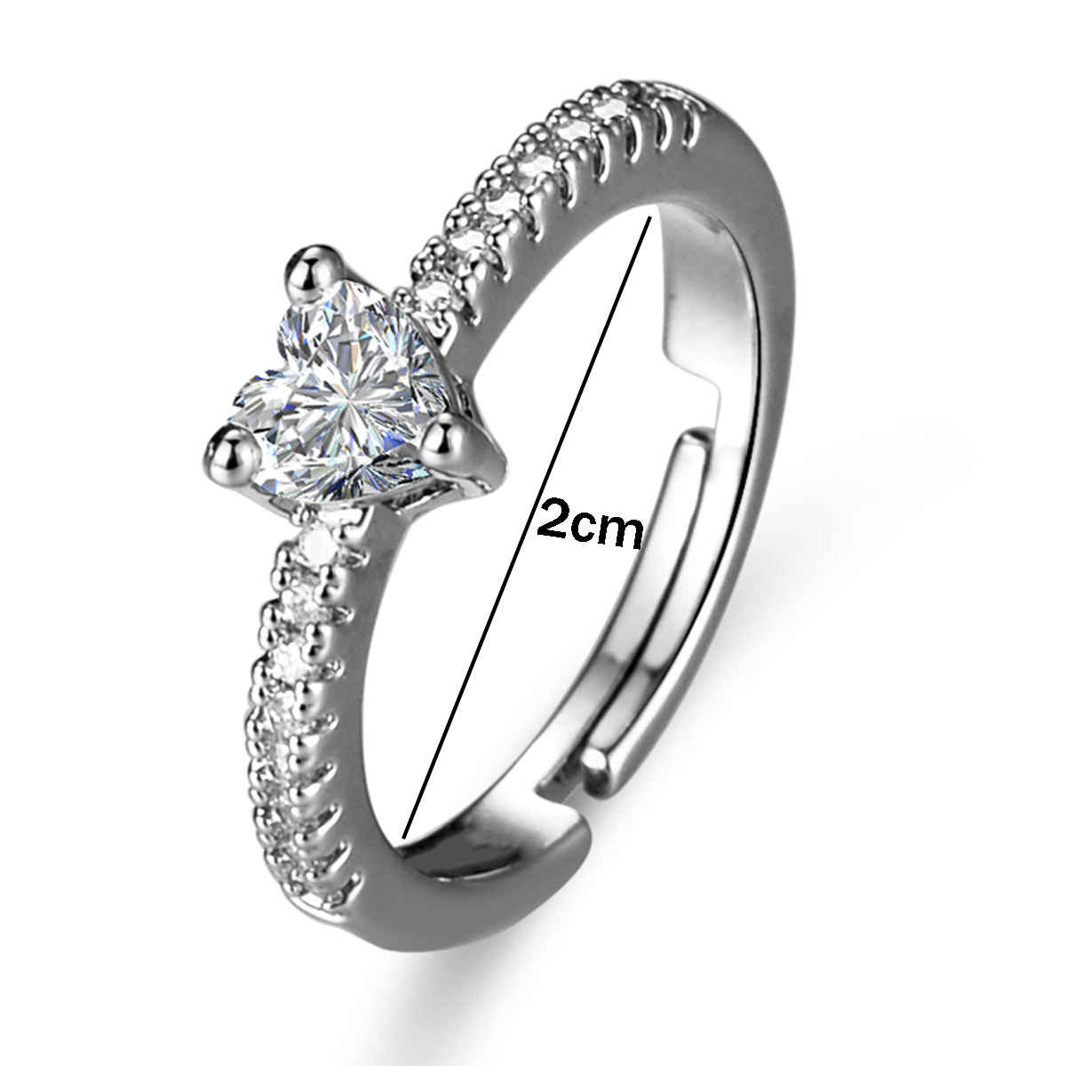 Label She Silver Plated AD Heart Adjustable Ring | LS-RNG-5257