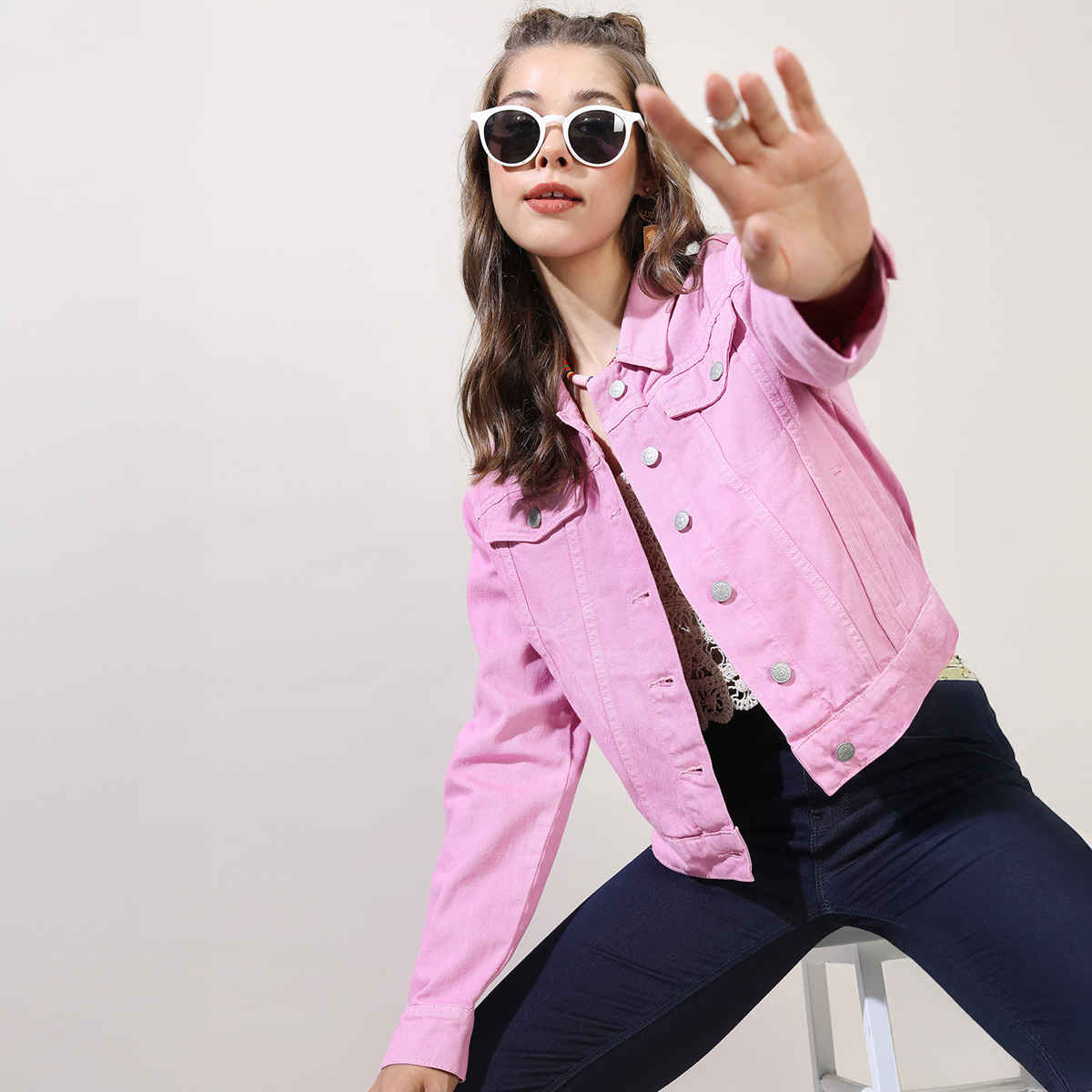 Tokyo Talkies Women's Solid Denim Jacket | Pink - M