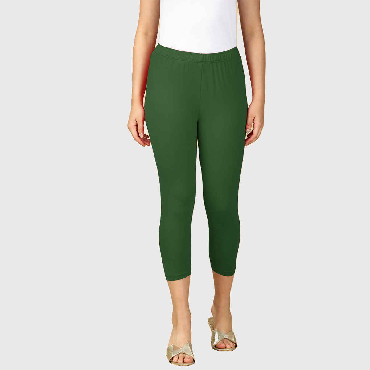 PYNK By Lux Cozi Super Soft 360 Stretch Premium Cotton Capri | Bottle Green | Free Size